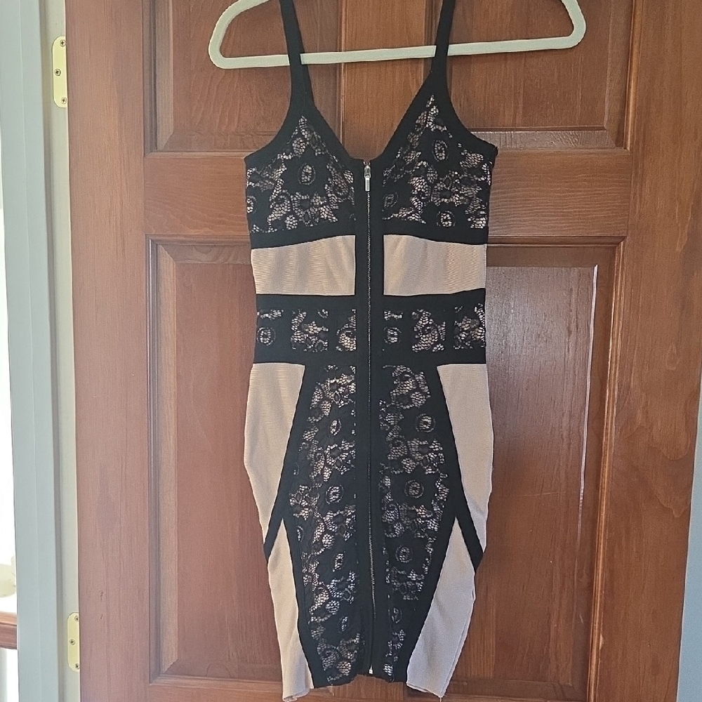 bebe Black and Cream Lace Dress